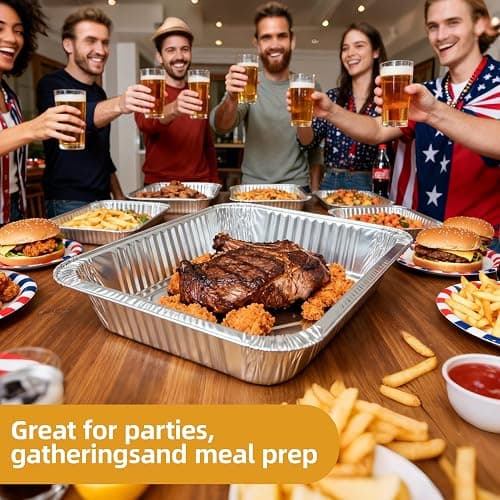 BondOnLum Aluminum Foil Pan with Lids, 9×13 Half Size Pans, Disposable Foil Pans for Roasting, Catering, Picnic or Holiday needs (30 Pack w/Lids) thumbnail 9