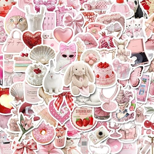 200PCS Pink Coquette Stickers for Girls, Cute Aesthetic Vinyl Stickers for Scrapbooking, Laptop, Phone, Guitar & Water Bottles - Image 1