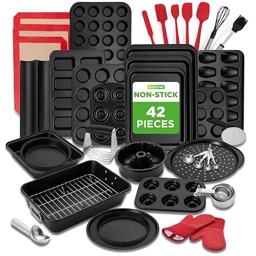 NutriChef 42-Piece Ultimate Nonstick Bakeware Set - Carbon Steel Baking Pans, Everyday Baking Tools, Oven Mitts, & More - Ideal for Baking Delicious Savory & Sweet Treats - Complete Set for Bakers - Image 1