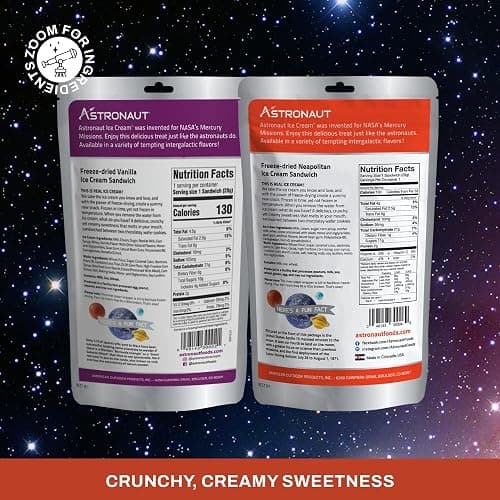 Astronaut Foods Freeze-Dried Ice Cream Sandwich, NASA Space Dessert, Variety Pack with Vanilla and Neapolitan, 6 Count thumbnail 2