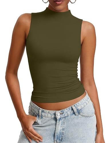 Avidlove Womens Mock Turtle Neck Tank Top Double Lined Basic Tops Going Out Y2K Tops Fitted Summer Outfits 2026 - Image 1