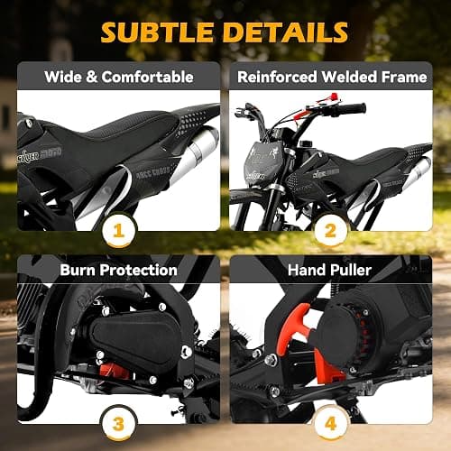 50cc Kids Dirt Bike, 2-Stroke Gas Powered Mini Motorcycle Up to 40MPH, Off-Road Dirt Bike for Kids 8-14 with Front Rear Disc Brakes, Double Shock Absorption (Black) thumbnail 4