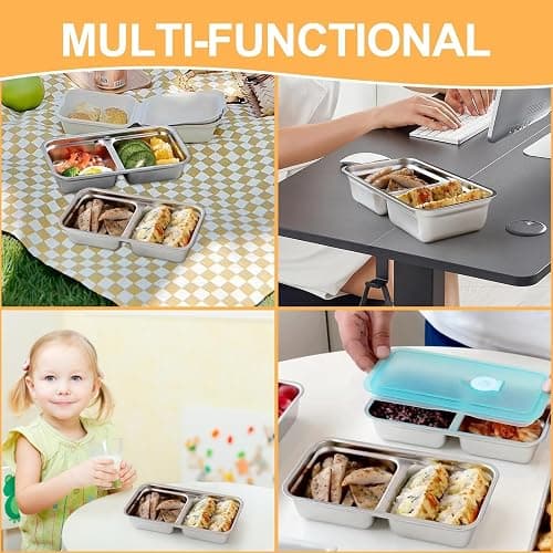 IGUOCY Grab and Go Snack Containers Reusable, Stainless Steel Snack Containers, 2 Compartment Condiment Bowls with Lids, Meal Prep Lunch Box, Takeout, Travel And Camping Food Storage (2Pcs) thumbnail 7