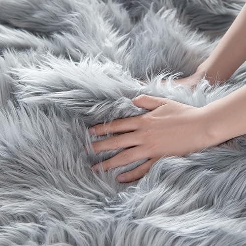 Faux Fur Fluffy Crafts Fabric 23.6x59 inch Grey, Long Pile Shaggy Fur Fabric for Costume, Halloween Decoration, Home Sewing, Craft Arts Supply, Upholstery, Christmas Plush Furry Material thumbnail 6