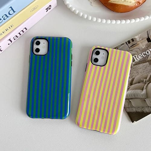 Longlayss Compatible with iPhone 12/12 Pro Case Cute Striped Phone Case | Cute Aesthetic Stripes Phone Cover for Women Girl Shockproof Slim TPU and Hard PC Protective Cover (Hot Pink) thumbnail 9