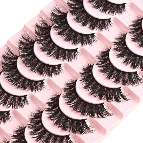 FARRED False Lashes Wispy Natural Strip Eyelashes 14mm Cat Eye Lash Strips Full Volume Fake Mink Eyelash Pack Natural Look 10 Pairs Short Thick Fluffy Cateye Pestañas Postizas for Women thumbnail 4