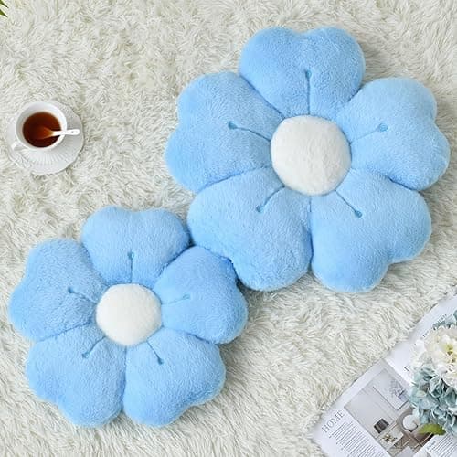 Ddliury Flower Pillow, Flower Shaped Pillow Decorative Throw Pillows for Bed Couch, Cute Daisy Pillow Dorm Decor Floor Seating Cushion (Blue, 15 Inches) thumbnail 3
