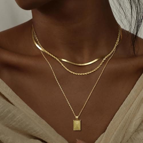 Layered Gold Silver Necklaces for Women, Stackable Stack 14K Real Gold Plated Silver Chain Necklace Diamond Circle CZ Layering Pendant Necklaces Trendy Gold Jewelry Set Gifts thumbnail 3