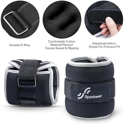 Sportneer Ankle Wrist Weights for Women Men Pair of 1/2/4/6/10 LBS Options | 20% More Compact, High-Density Iron Sand, Soft Lycra Comfort, Reinforced Stitching, Secure No-Slip Fit thumbnail 3