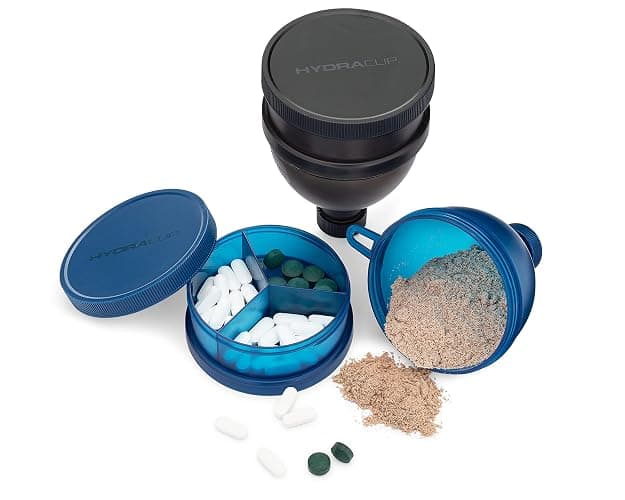 Hydra Cup [4 Pack] Funnels for Filling Water Bottles with Protein Powder, 3 Compartment Pill Storage, Supplement Container Set to Go or Kitchen Use, Keychain for Shaker Cup thumbnail 3