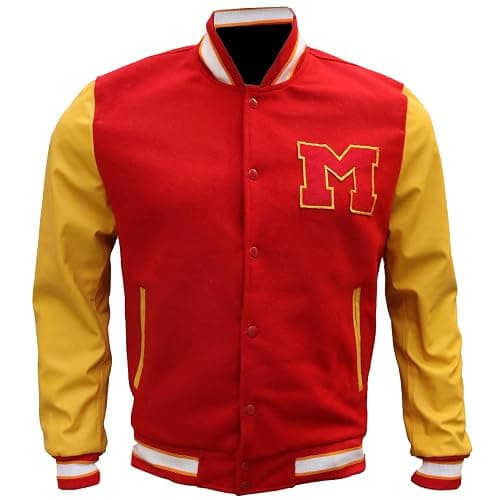 The Jasperz Thriler Red & Yellow M Logo Varsity Letterman Bomber Jacket - Wool and Faux Leather Bomber Jacket thumbnail 2
