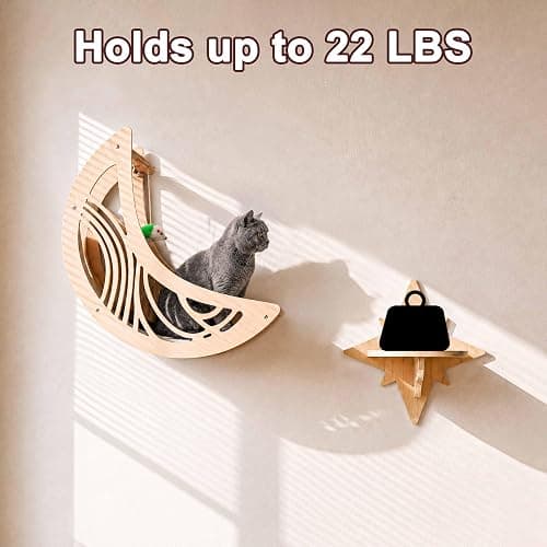 Moon & Star Cat Wall Shelves, Modern Wooden Cat Furniture with Decorative Cutouts, Space-Saving Cat Climbing System & Floating Perch for Indoor Cats thumbnail 8