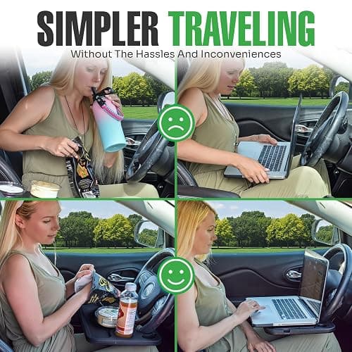 lebogner Steering Wheel Tray, Car Food Trays For Eating, Laptop, Tablet, iPad Or Notebook, Hook On Auto Steering Wheel Desk Table, For Most Vehicles Steering Wheels, Travel Car Accessories, Light Blue - Light Pink thumbnail 7