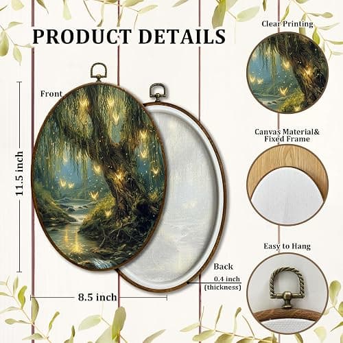 JQF Vintage Enchanted Forest Willow Tree Oval Wall Decor, Rustic Cottagecore Oval Canvas Wall Art, Dark Academia Nature Framed Prints Hanging Decor for Home Bedroom Living Room, 8.5x11.5 Inch thumbnail 7