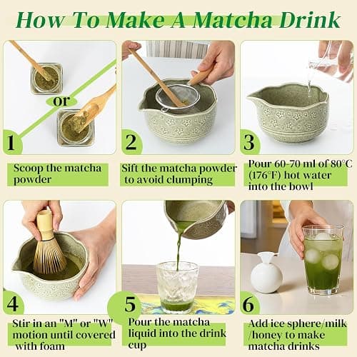VONATES Matcha Whisk Set, 9 Pcs Matcha Whisk and Bowl Set, Stand, Spoon, Scoop, Holder, Sieve, Tea Towel, Ice Sphere Mold, Complete Starter Kit for Matcha, Tea Ceremony & Matcha Lover Gifts (Green) thumbnail 5