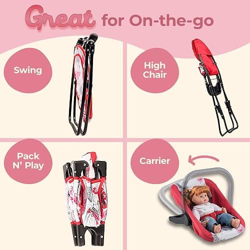 18-Inch Baby Doll Nursery Playset by Litti Pritti - Doll Accessories Set with Swing, Crib, High Chair, and Carrier - Realistic Toy Furniture for Imaginative Play - Gift for Kids Ages 3 Up thumbnail 4