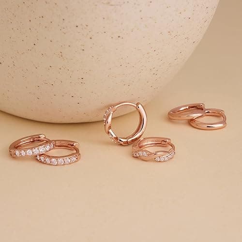 Inerney Gold Huggie Hoop Earrings Set for Women, Dainty Small Sterling Silver Earring for Multiple Piercing Hypoallergenic Jewelry, Trendy Twisted CZ Cartilage Earings for Women's Mother Gifts 3Pairs thumbnail 6