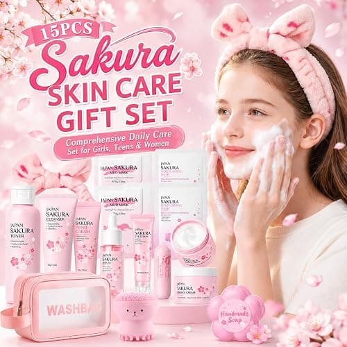 Sakura Skin Care Set for Kids & Teen, Birthday Christmas Gifts,15 PCS | Skincare for Girls 10-12, Skin Care for Kids 10-12, Kids Skin Care Set for Girls Ages 8-12, Face Care Kit, Daughter Gifts thumbnail 2