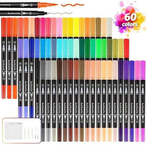 Peakness Rotuladores Lettering Profesionales de 60 Colores, Pincel Doble Punta con Libro de Dibujo, Rotuladores Acuarelables para Graffiti, Caligrafía, Dibujo, Lettering para Niños y Adultos - Image 1