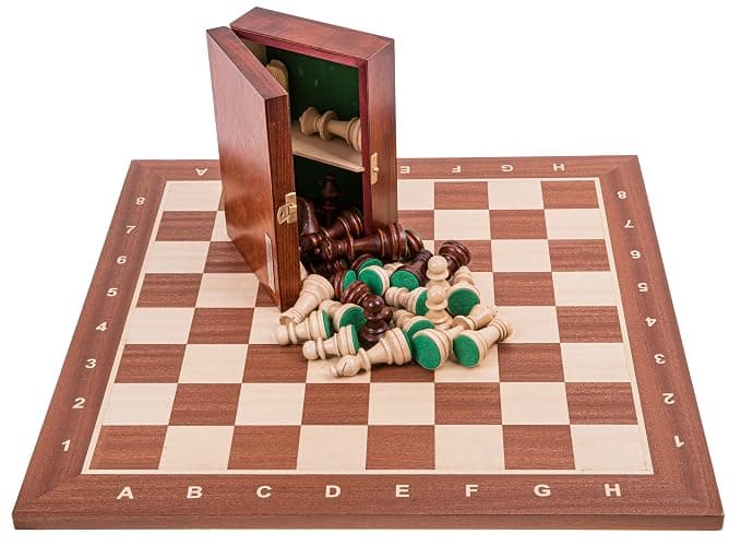 Square - Pro Turnier Schach Set Nr. 5 Mahagoni + 2 Extra Damen - Schachbrett + Schachfiguren Staunton 5 + Kasten - Schachspiel aus Holz - Image 1