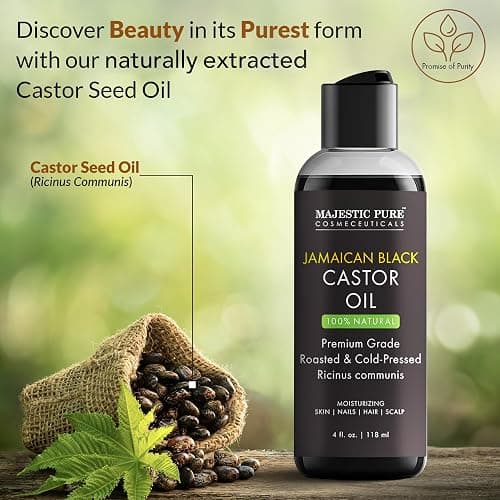 Majestic Pure Jamaican Black Castor Oil - 100% Pure & Natural - Premium Grade, Cold Pressed, Hexane Free - Hair, Eyelashes, Eyebrows, Nails - Moisturizing & Nourishing - 4 Fl Oz thumbnail 3