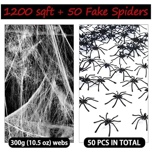 1200 sqft Halloween Spider Webs and 50pcs Fake Spiders Super Stretch Cobwebs Party Decorate for Halloween Theme Indoor and Outdoor Decoration thumbnail 3