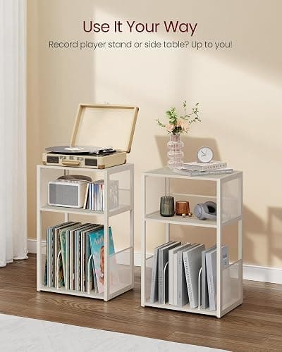 VASAGLE Record Player Stand, 3-Tier Side Table, Vinyl Record Storage up to 100 Albums, End Table for Living Room, Bedroom, Rustic White ULET275W01 thumbnail 6