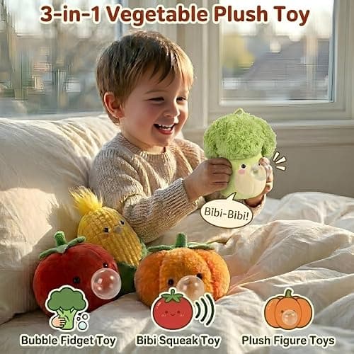 Exrroh 4 Pack Mini Vegetable Plush Toys, Kawaii Stuffed Figures with Pop Out Bubble thumbnail 3