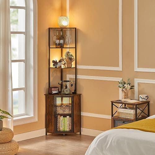 VECELO Corner Cabinet, Tall Storage Shelf, Bookshelf Display Shelves Rack for Living Room, Kitchen, Balcony, Small Space thumbnail 6