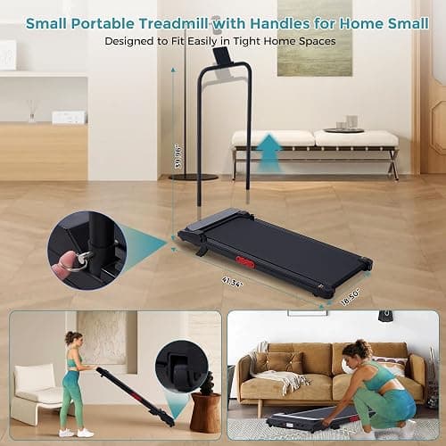 Portable Walking Pad Treadmill with Incline, 0.6-7.6MPH Mini Walking Treadmills for Home Small,3.0HP Electric Under Desk Treadmill for Exercising, Small Treadmills with Handle Bar, 350 LB Capacity thumbnail 4