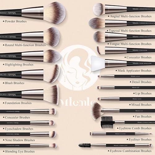 Makeup Brushes Set, Mlemle Professional 25 Pcs Makeup Kit, Include Powder Foundation Concealers Blush Eye shadows 21 Pcs Makeup Brushes and 2 Powder Puff, 2 Makeup Sponge(B02-CreamBlack) thumbnail 4
