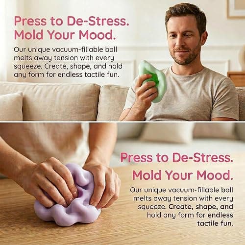 Shapeable Squishy Stress Ball - Vacuum Fillable Sensory Fidget Toy for Adults & Kids, Soft Elastic Squeeze Toy for Anxiety Relief, Calming Birthday Gift, Random Color thumbnail 3