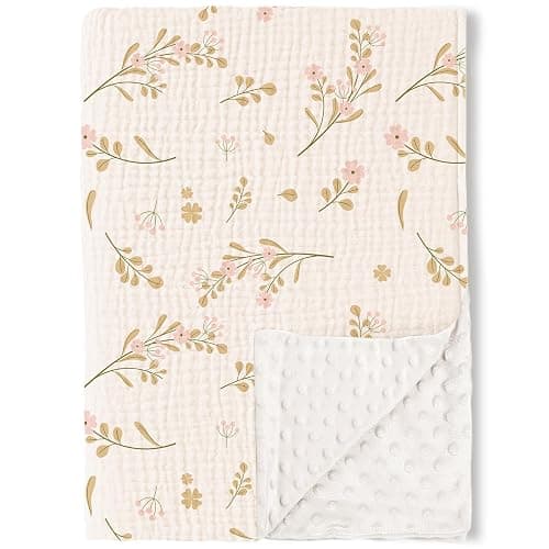Konssy Baby Blankets for Unisex Boys Girls, Super Soft Nursery Minky Blankets with Muslin Cotton Front and Dotted Fleece Backing, Printed Bed Throws Newborn - Image 1