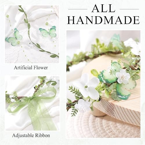 MOSTORY Fairy Flower Headpeice for Women, Woodland Elf Crown with Butterfly and Vines for Fairy Costume Renaissance Cosplay thumbnail 6