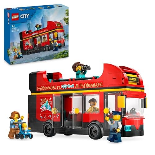 LEGO City Doppeldeckerbus, Doppeldecker Spielzeug-Bus, Fahrzeug-Spielset für Mädchen und Jungen ab 7 Jahren, enthält 5 Figuren, darunter auch EIN Baby im Kinderwagen 60407 - Image 1