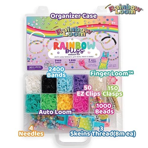 Rainbow Loom: 2,400 Bands & 1,000 Beads AutoLoom Rainbow Bliss Kit with AutoLoom & Finger Loom – DIY Braid & Bead Bracelet Jewelry Making Set for Kids 7+ thumbnail 3