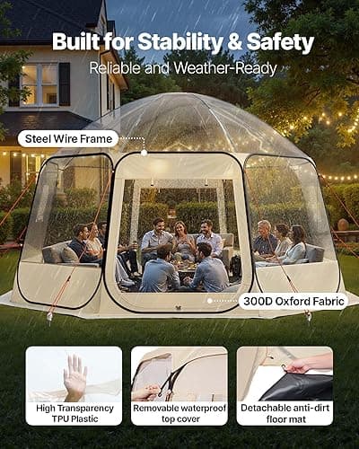 VEVOR Pop up Sports Tent, 8 Sizes Optional Clear Bubble Tent for 1-6 Person, Waterproof Outdoor Pod with Floor Mat & Top Cover, Garden Igloo Dome Tents Camping Shelter for Sports Watching thumbnail 5