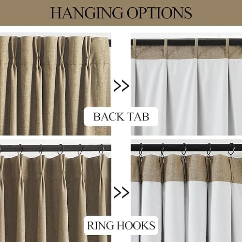 Vision Home Brown Pinch Pleated Full Blackout Curtains Linen Blended Room Darkening Window Curtains 95 inch for Living Room Bedroom Thermal Insulated Pinch Pleat Drapes with Hooks 2 Panel 40" Wx95 L thumbnail 5