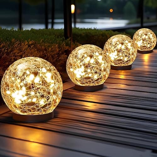 JKIMK Solar Globe Lights Outdoor Waterproof - Cracked Glass Ball Lights for Garden, Patio, Yard, Lawn and Backyard Decor - Solar Orbs for Outside Decorations - Image 1