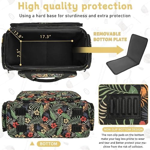 ITHWIU Sewing Machine Case with Wheels, Universal Rolling Trolley Tote with Shoulder Strap & Multiple Storage Pockets Compatible with Most Standard Singer, Brother, Janome, Floral thumbnail 5