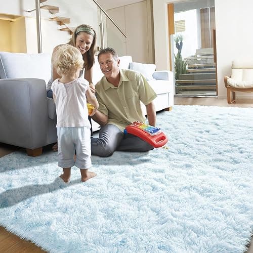 YJ.GWL Area Rugs for Living Room Bedroom, 4x6 Machine Washable Large Light Blue Carpet, Soft Fluffy Shaggy Thick Big Shag Indoor Floor Rug for Kids Boy and Girls Room Dorm Home Decor Aesthetic thumbnail 3