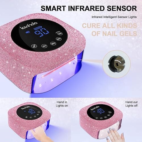 UV Nail Lamp 54W, Cordless Gel UV Led Nail Lamp for Gel Nail Polish, Rechargeable UV Nail Light Nail Dryer with 4 Timer and LCD Display, Professional Fast Curing Lamp Nail Art Tools with Rhinestone thumbnail 4