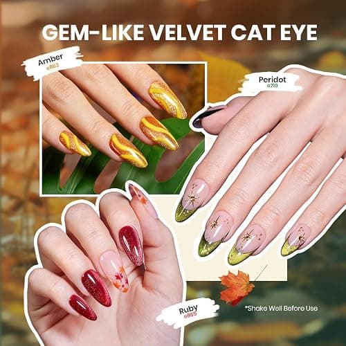 Beetles Fall Gel Nail Polish Set, 6 Colors Red Burgundy Cat Eye Gel | Olive Green and Pearl Nail Polish, Magnet Soak Off LED Nail Art Kit DIY Salon at Home Gifts for Women thumbnail 4