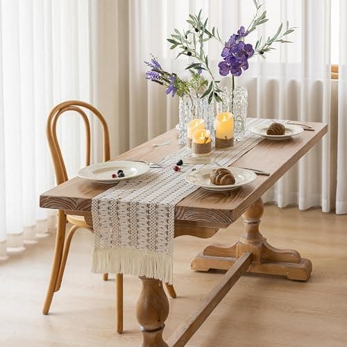 Keketo Boho Table Runner White for Home Décor 12x72 Inches Farmhouse Macrame Burlap Jute Rustic Dining Kitchen Centerpiece Bohemian Decor French Country Bridal Shower Decorations thumbnail 2
