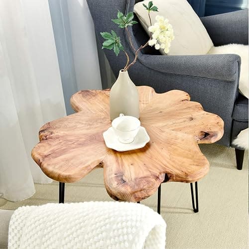 WELLAND Live Edge Cedar Coffee Table 32" W x 32" D x 20.5" H Rustic Round Table for Living Room, Patio, Bedroom, Home Office thumbnail 6
