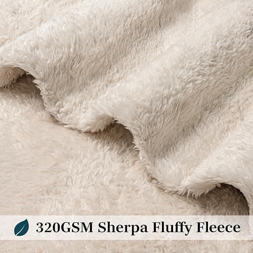 PAVILIA Sherpa Throw Blanket for Couch Sofa, Cream Beige Fluffy Warm Plush Blanket for Bed, Cozy Super Soft Lightweight Throw, Fuzzy Decorative Blanket, All Season Home, 50x60 thumbnail 5