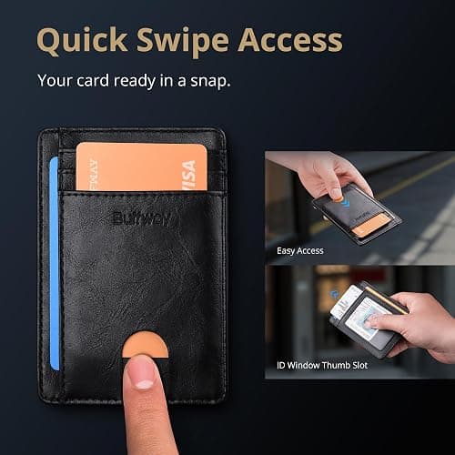 Buffway Slim Minimalist Front Pocket RFID Blocking Leather Wallets for Men and Women - Alaska Black thumbnail 5