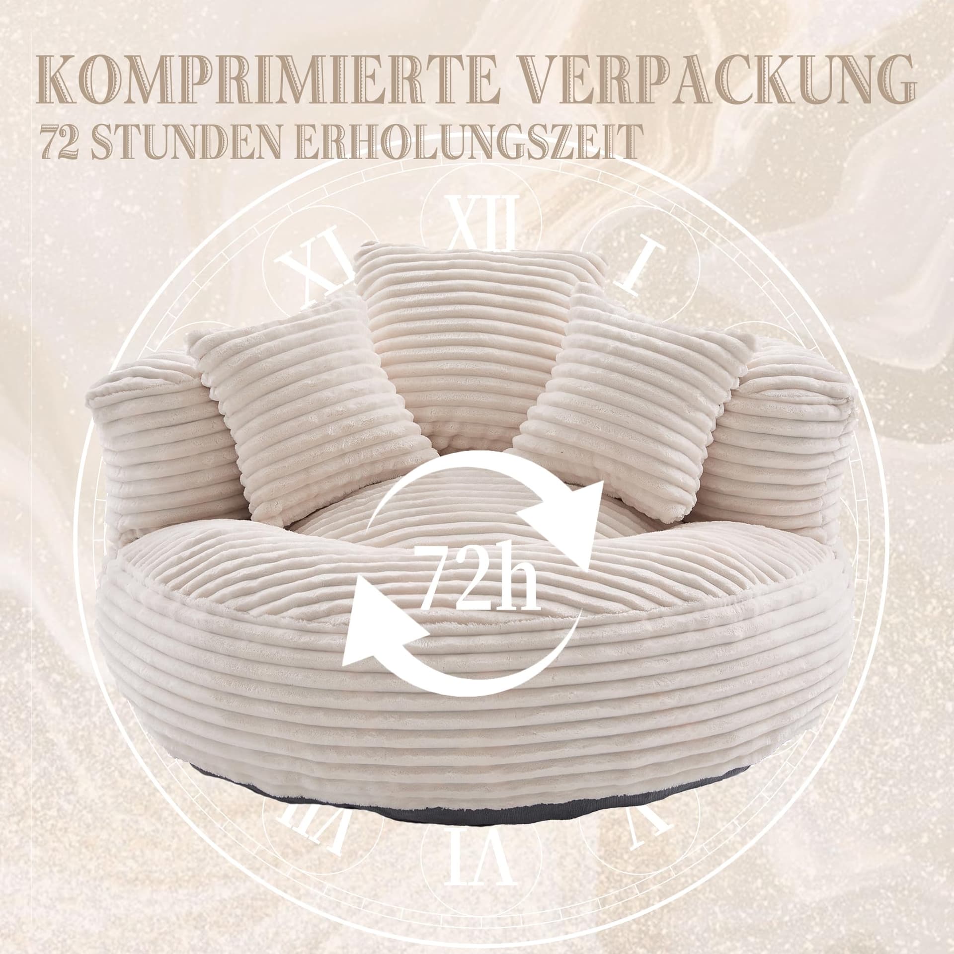 Soweiz Sofa Durable Comfort Lounger High Back Bean Bag Chair Sofa with Three Cushions for Adults and Kids, Single Gaming Couch Chair for Bedroom, Office (Corduroy Fabric Beige) thumbnail 8