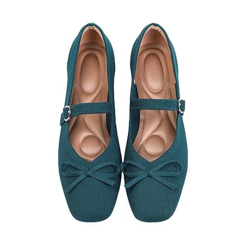 itbieong Knit Flats for Women Square Toe Flats Casual Ballet Flats with Ankle Strap,Washable Comfortable Dressy Mary Jane Flat - Image 1