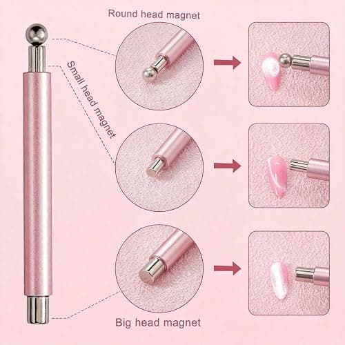YECIRALA 2 Pcs Cat Eye Magnets For Nails, Pink Double-Side Cylinder Nail Magnet With Big Bead Magnet And Black Point Magnet Pen For Cat Eye Gel Polish, Multi-Functional Cateye Magnets For Nails thumbnail 3